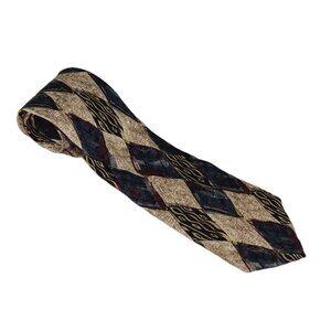 Rooster Signature Men's Classic Width Tie Tan Multi Diamond Print 100% Silk
